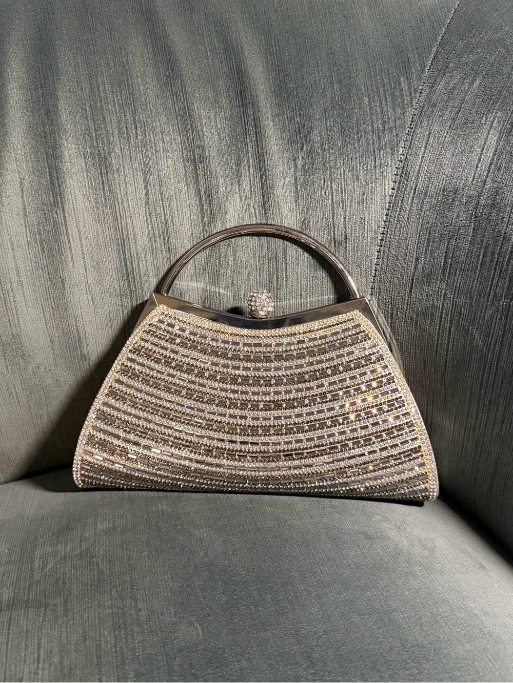 Crystal-Embellished Silver Evening Clutch